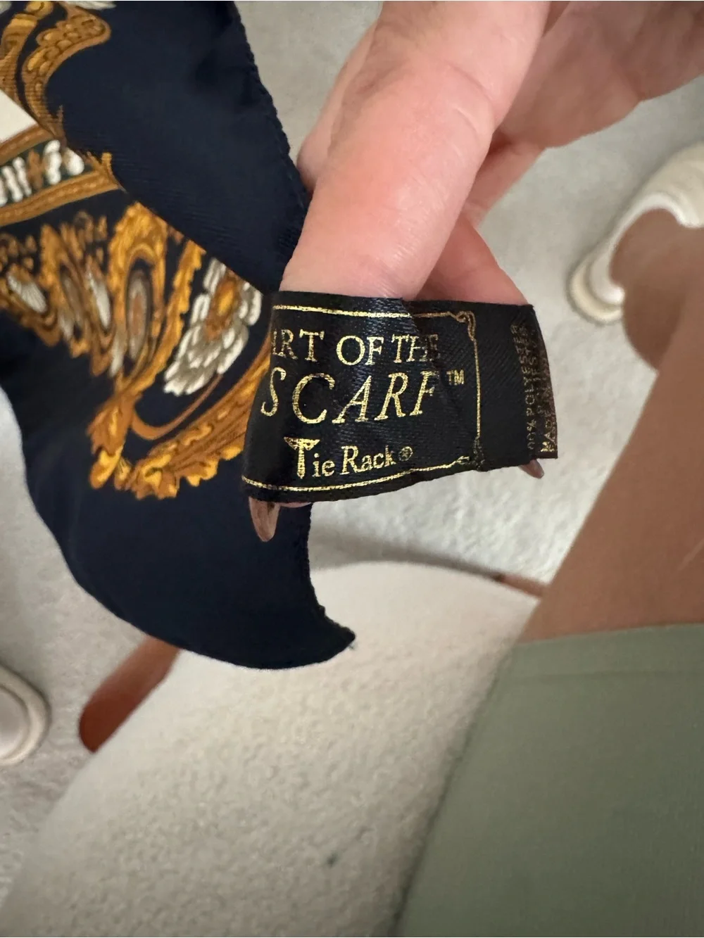 The Art of the Scarf by - Navy & Gold Silk Scarf